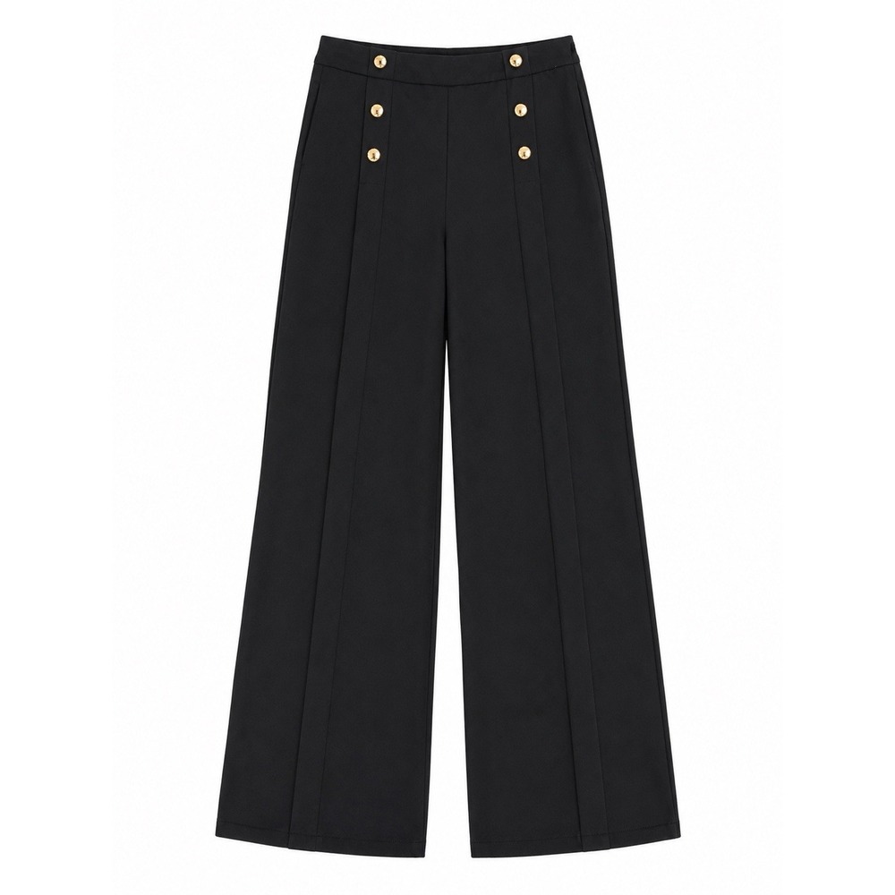 Commense Pants S Black Sailor Wide Leg Quiet Luxury Gold Button Trousers NWT